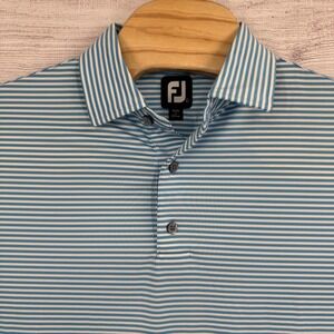 FootJoy Golf Polo Shirt Large Blue White  Striped‎ Performance Athletic Casual